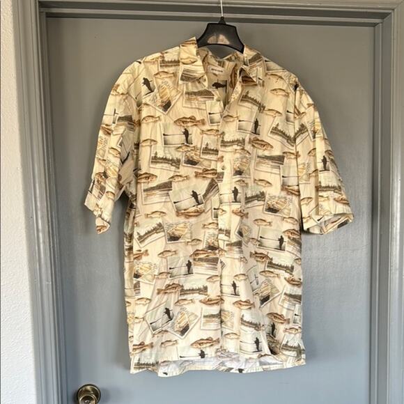 Pierre Cardin Mens Short Sleeved Button Shirt sz XLT 100% Cotton Fisherman - Picture 1 of 5